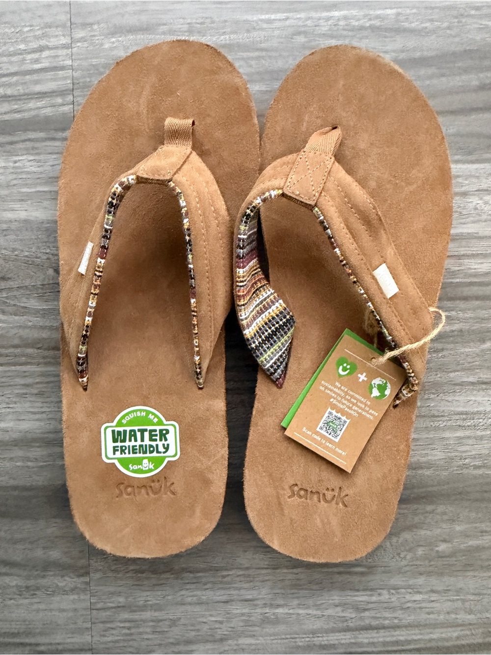 Sanuk Mens Ziggy Suede Flip Flop Sandals Water Friendly Tan Size 12